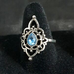 Elegant Silver and Blue Teardrop Ring